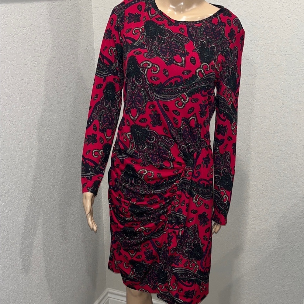 Lauren Ralph Lauren ( Black Label) Red and Black Paisley Dress, fully lined.